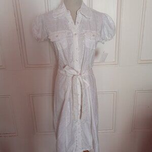 ANTILIA FEMME WHITE COTTON EYELET DRESS NWT M